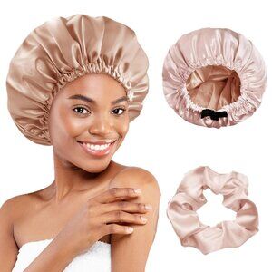 Satin Hair Bonnet Reversible Adjustable Double Layer with Scrunchie